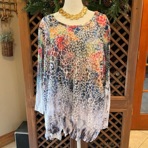 Ali Miles Multicolor Abstract Sheer Layered lace Tunic Top 3X Women’s 

Size 3X